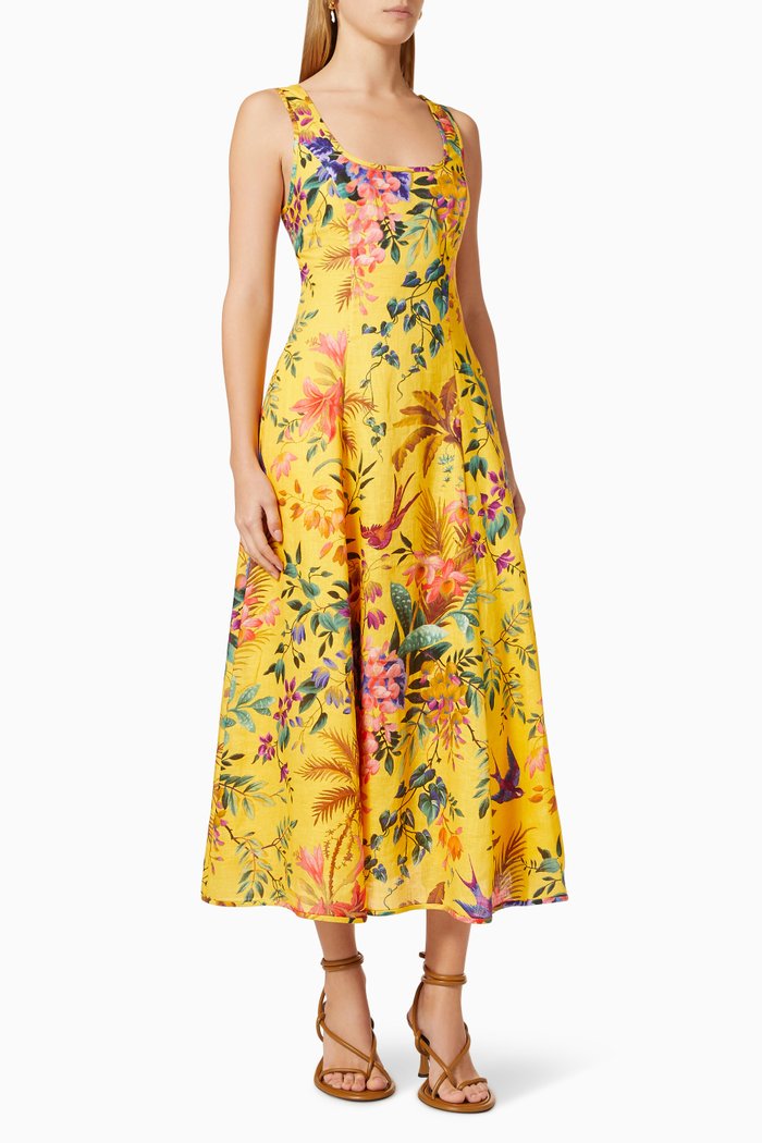 

Tropicana Cut Out Midi Dress in Linen, Yellow