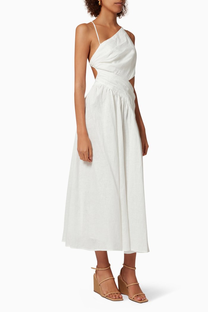 

Tropicana Asymmetric Dress in Linen, Neutral