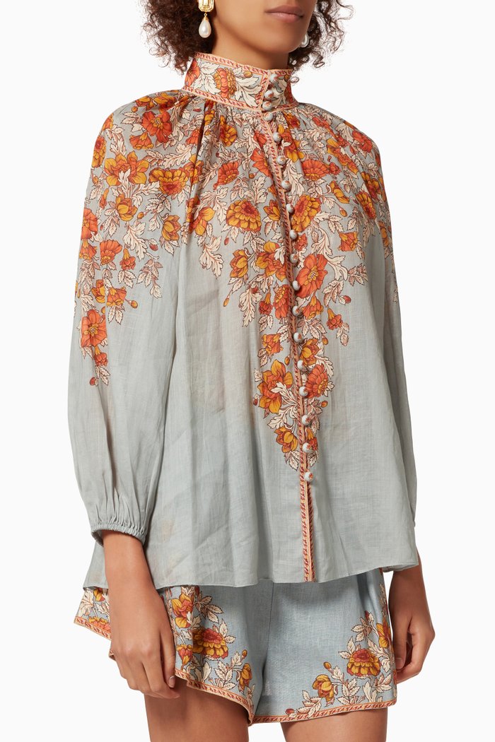 

Andie Billow Blouse in Ramie, Blue
