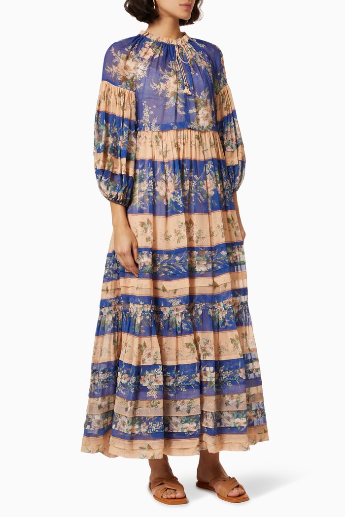 

Moonshine Tuck Midi Dress in Cotton, Blue