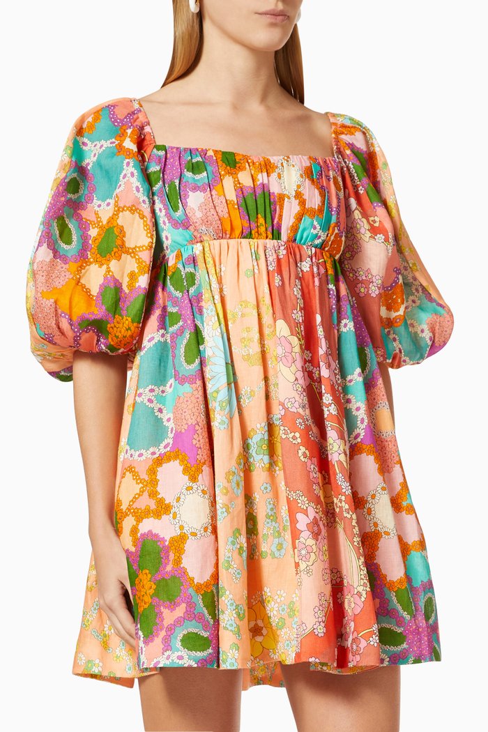 

Lola Panelled Mini Dress in Linen, Multicolour