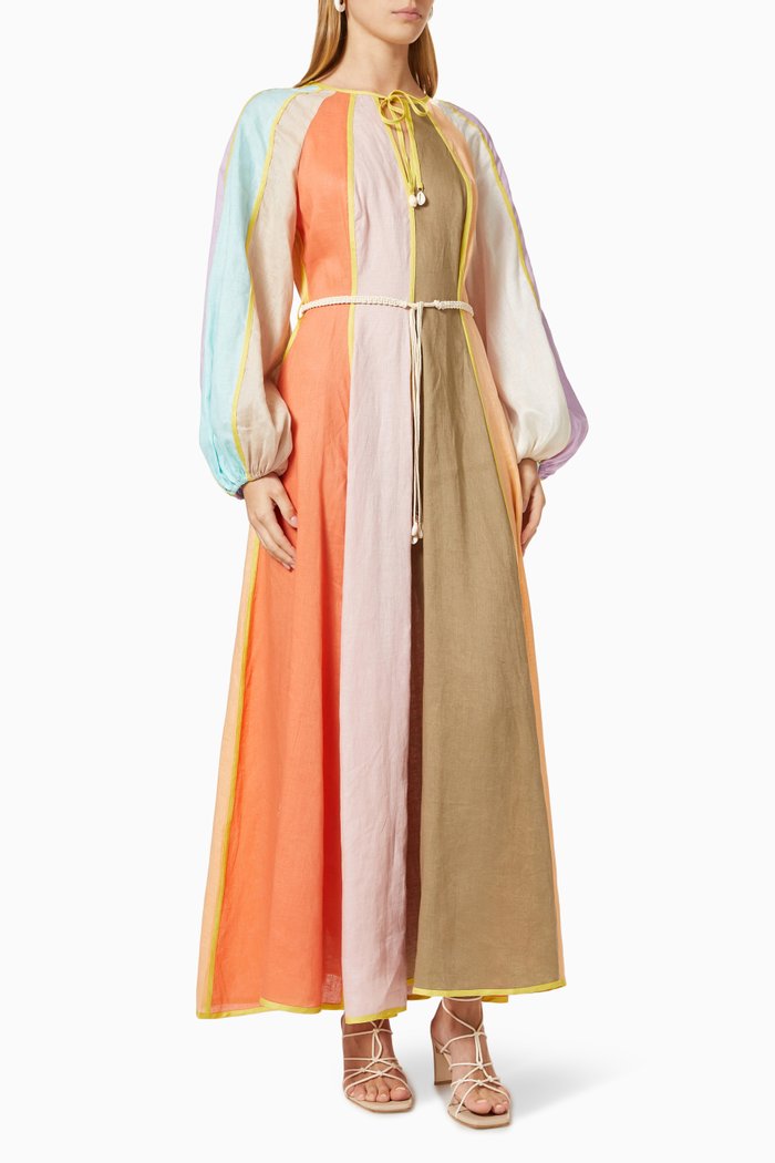 

Lola Panelled Midi Dress in Linen, Multicolour