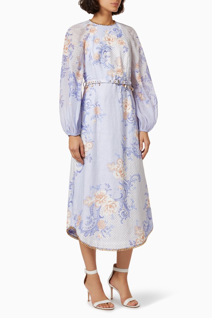 

Postcard Midi Dress in Linen, Blue