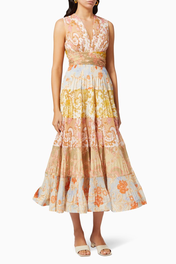 

Postcard Pleated Midi Dress, Multicolour