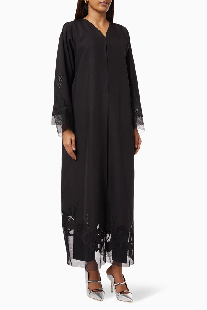 

Embellished Lace Abaya, Black
