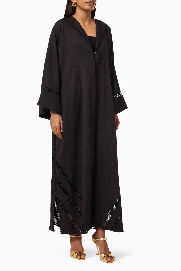

Laser Cut Embroidered Abaya, Black