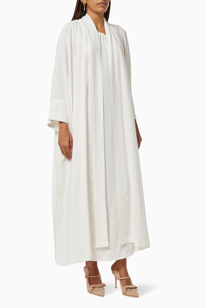 Sadu Embroidered Abaya in Crepe, White
