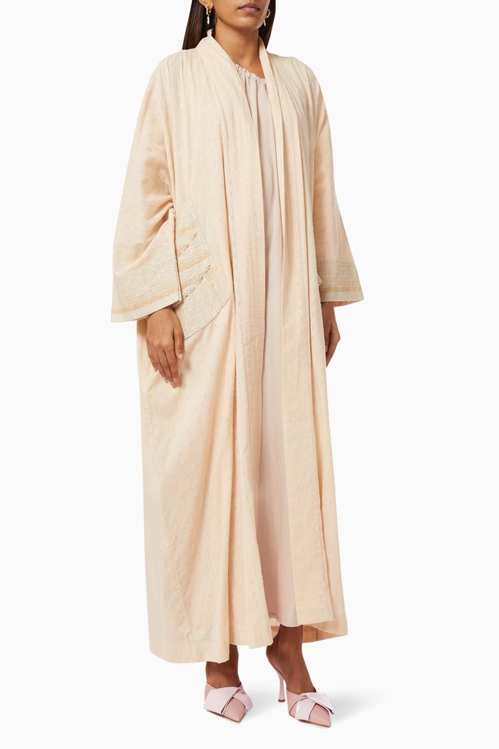

Embellished Abaya in Cotton, Neutral