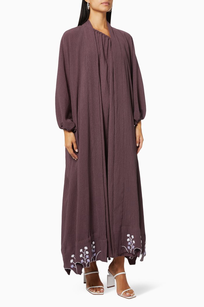 

Floral Trim Abaya in Cotton, Purple