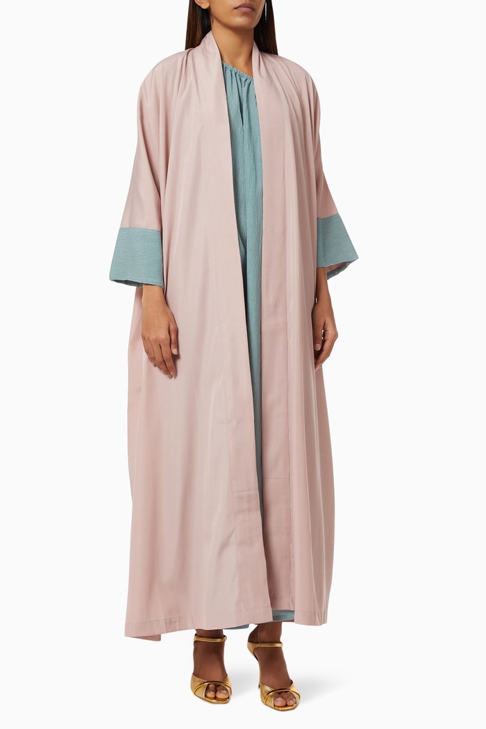 Colour-blocked Abaya in Crepe, Pink