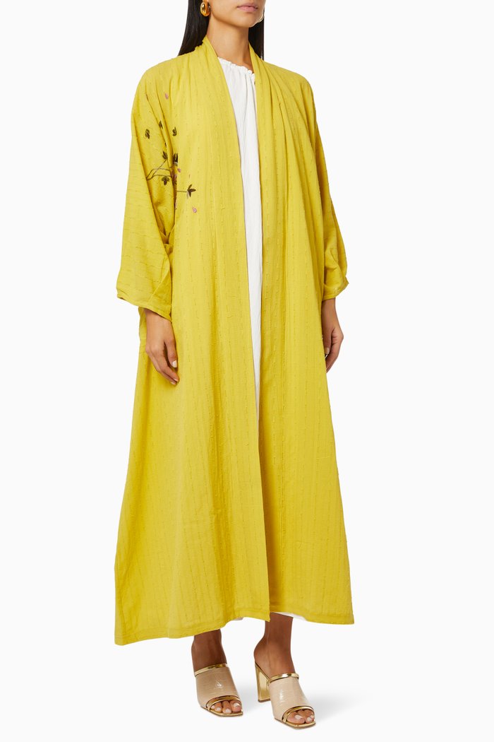 

Floral Embroidered Abaya in Cotton, Yellow