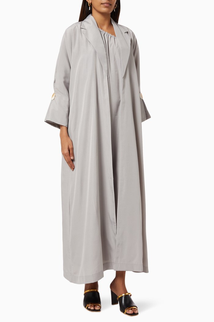 

Marble Buttoned Abaya in Crepe, Grey