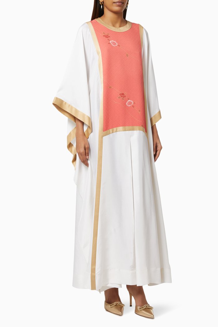Hand-painted Floral Kaftan in Satin, Multicolour