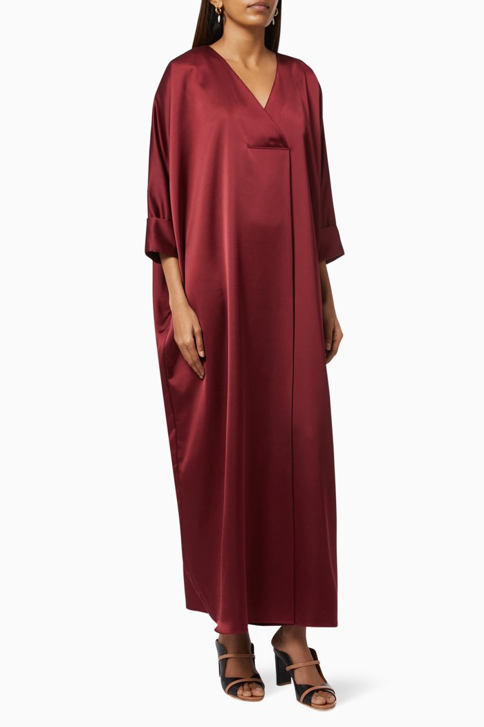 

V-neck Kaftan in Silk Crepe, Burgundy