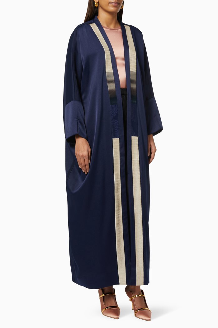 

Graphic Print Abaya in Silk Crepe, Blue