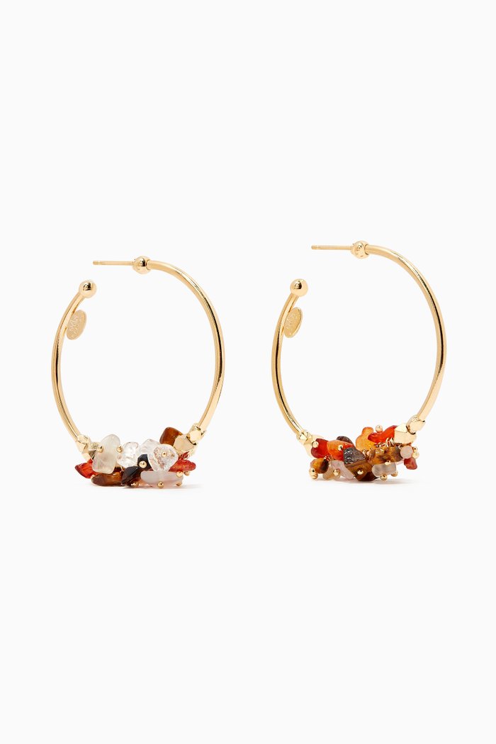Gaudia Stone Hoop Earrings in 24kt Gold Plating, Brown