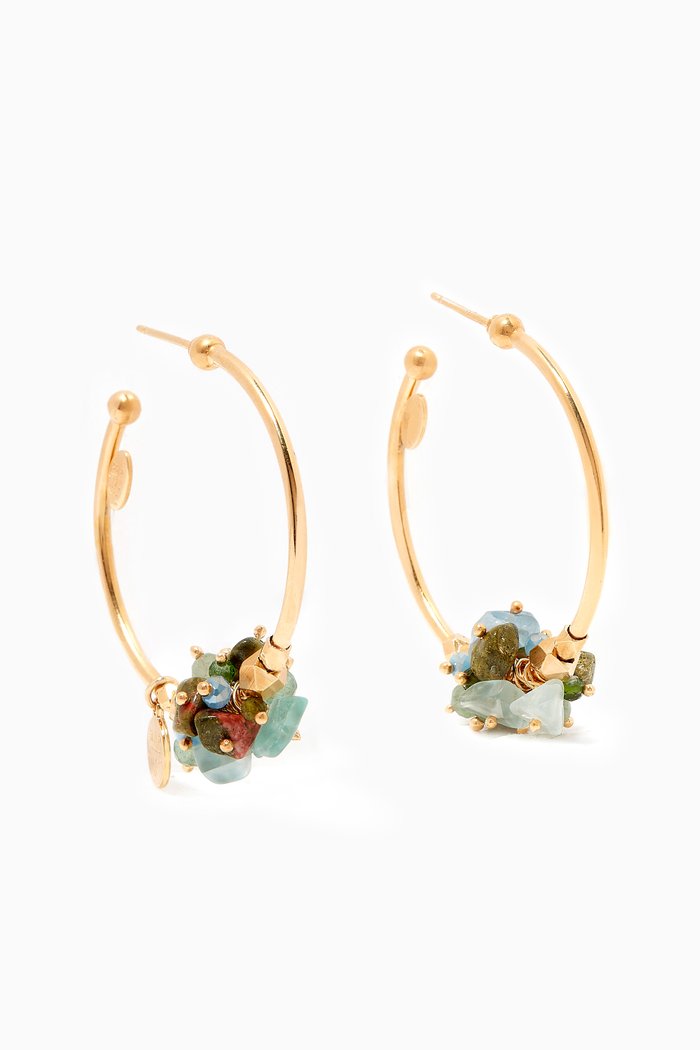 

Gaudia Stone Hoop Earrings in 24kt Gold Plating, Blue