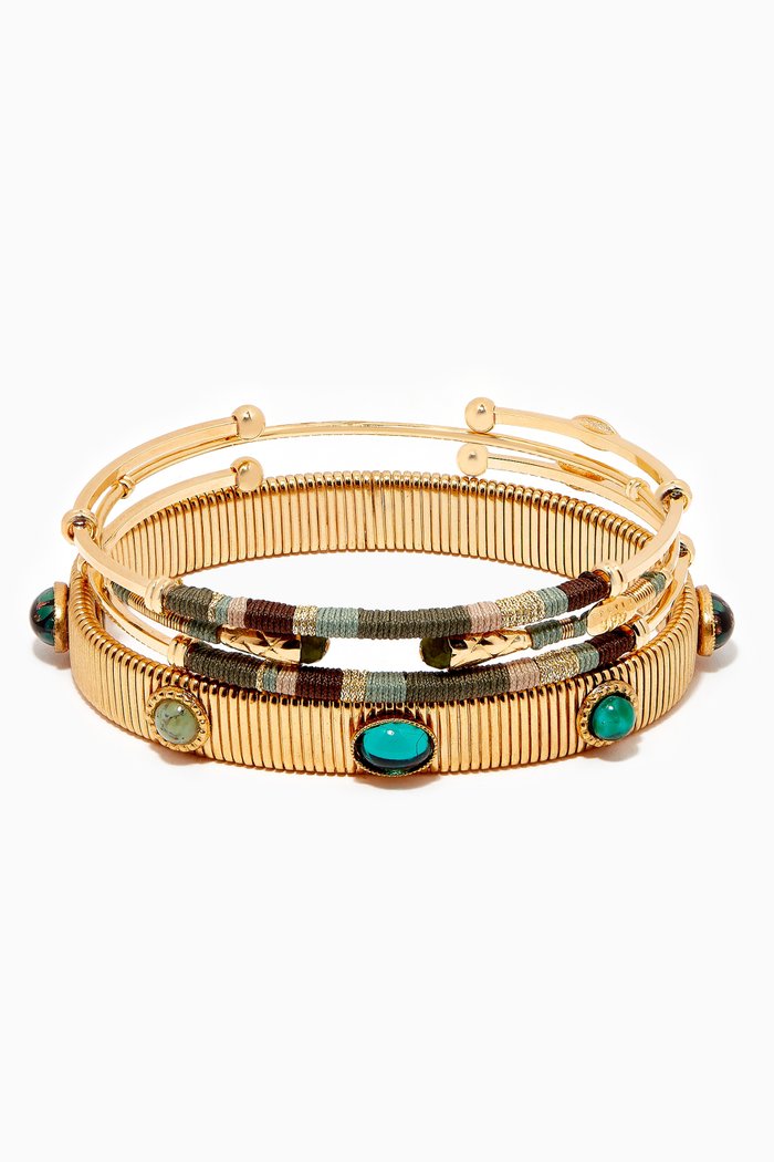 

Stack Stretch Bracelet in 24kt Gold Plating, Set of 4, Green