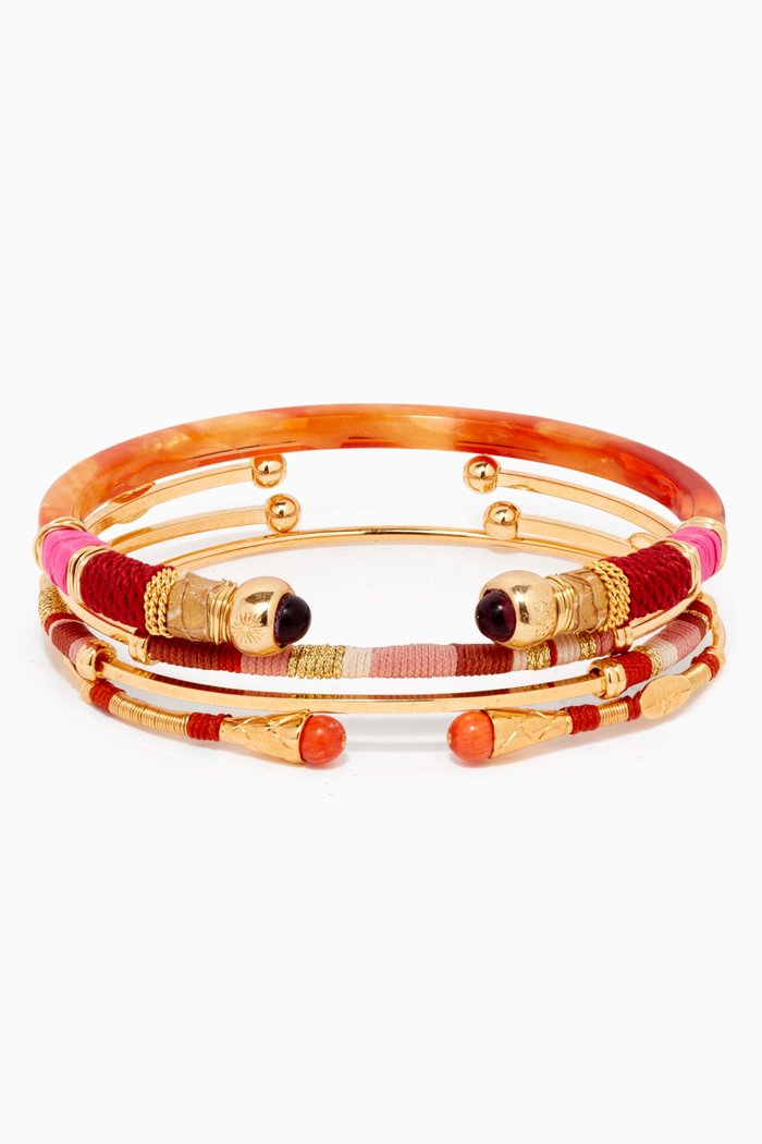 

Stack Stone Bracelet in 24kt Gold Plating, Set of 4, Red