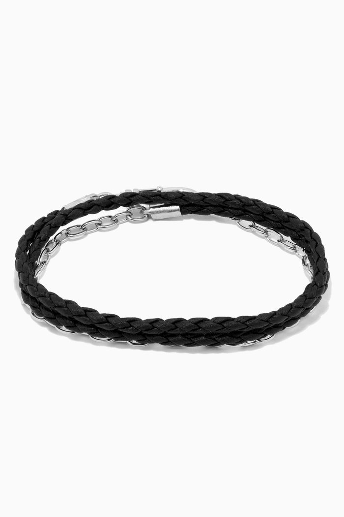 

The Benjamin Leather Bracelet in Silver Plating, Black