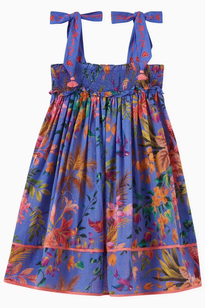 

Tropicana Shirred Dress in Cotton, Blue