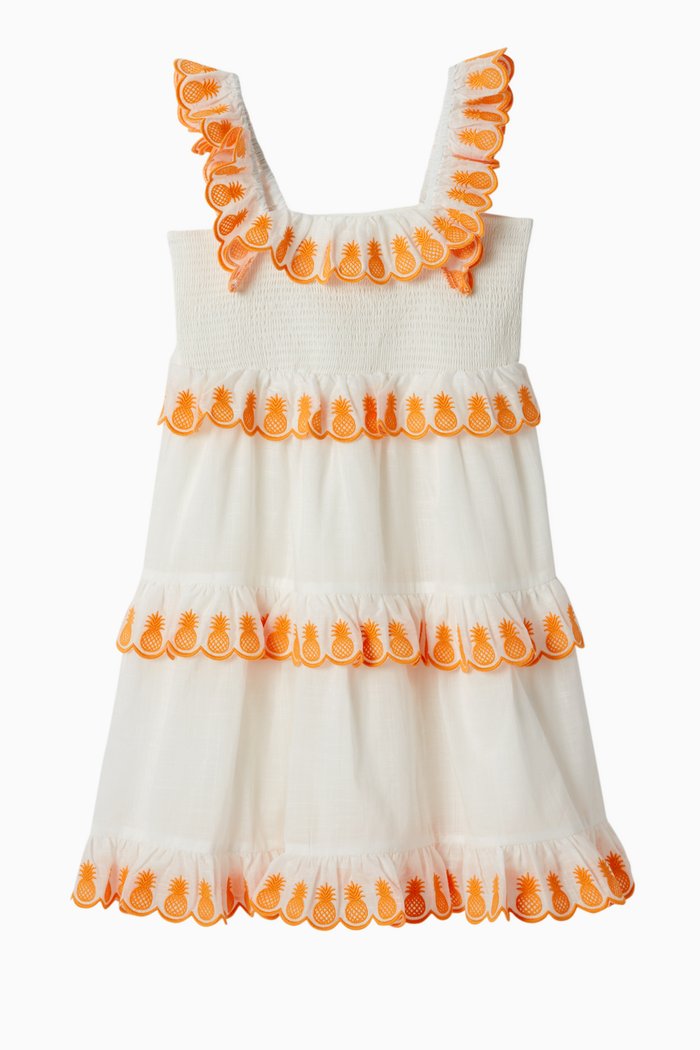 

Tropicana Scallop Tiered Dress in Cotton, Neutral