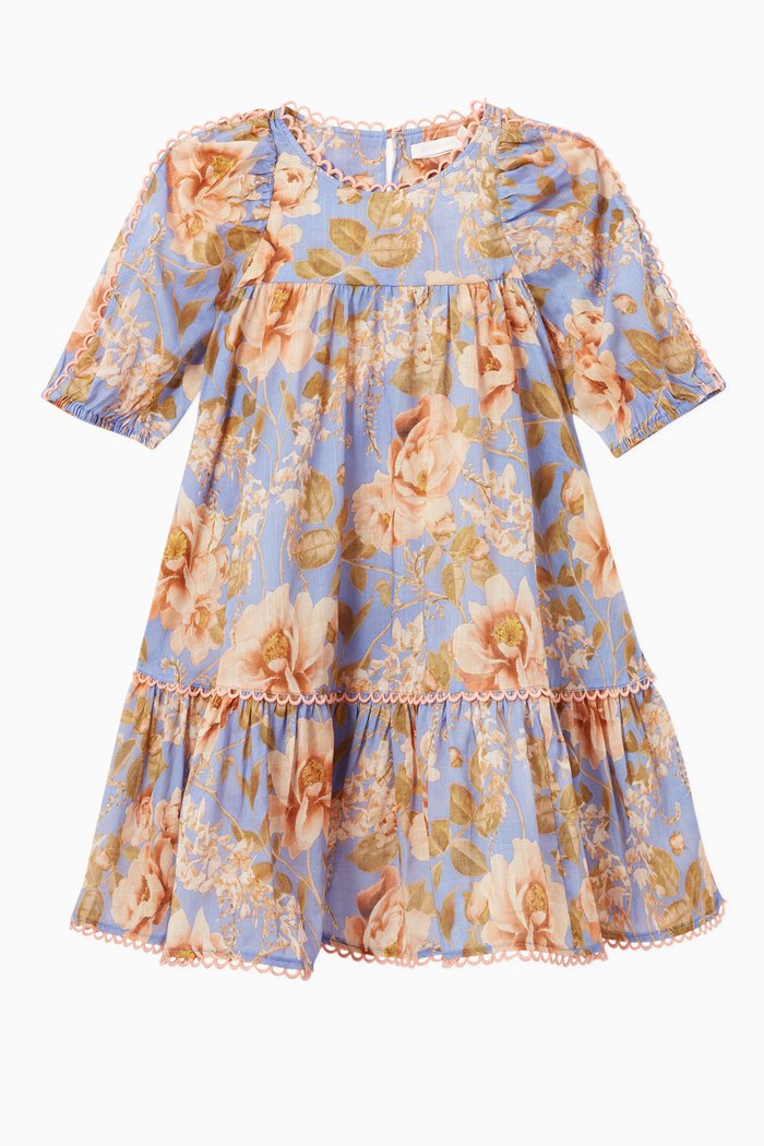 Rosa Puff Sleeve Dress in Cotton, Purple