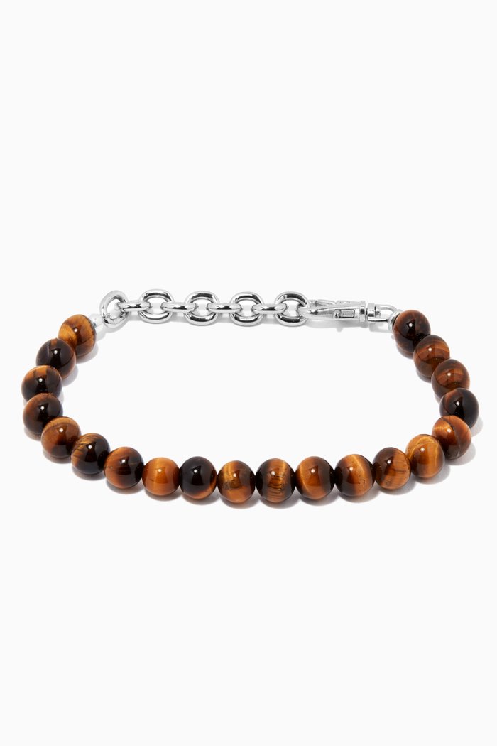 

The Paulo Tiger Eye Bracelet in Silver Plating, Brown