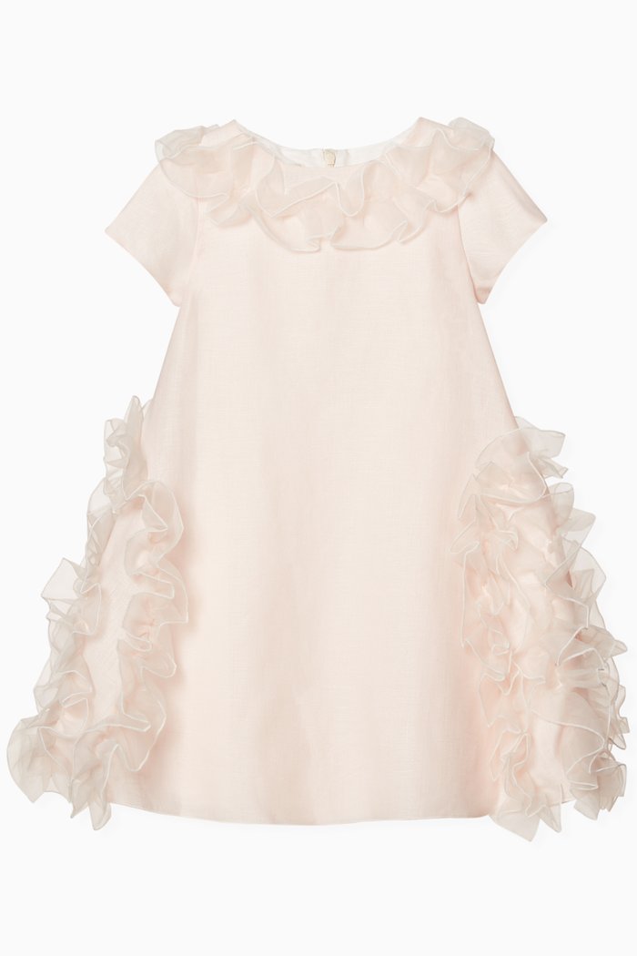 

Dress with Ruffled Trims in Linen, Pink