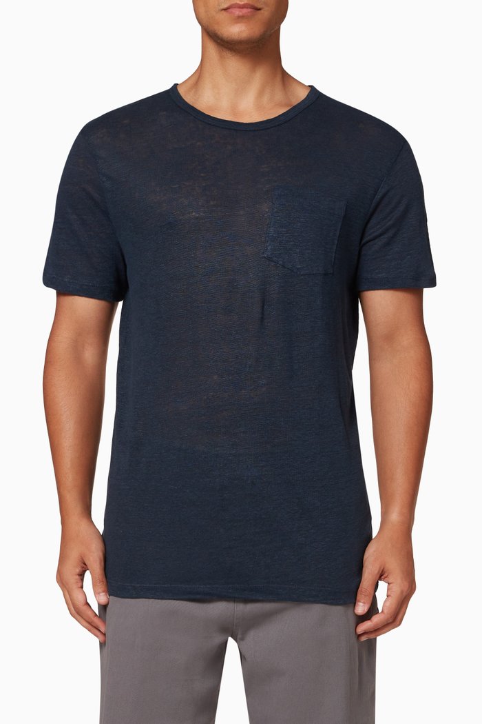 

Short Sleeve Pocket Tee in Linen, Blue