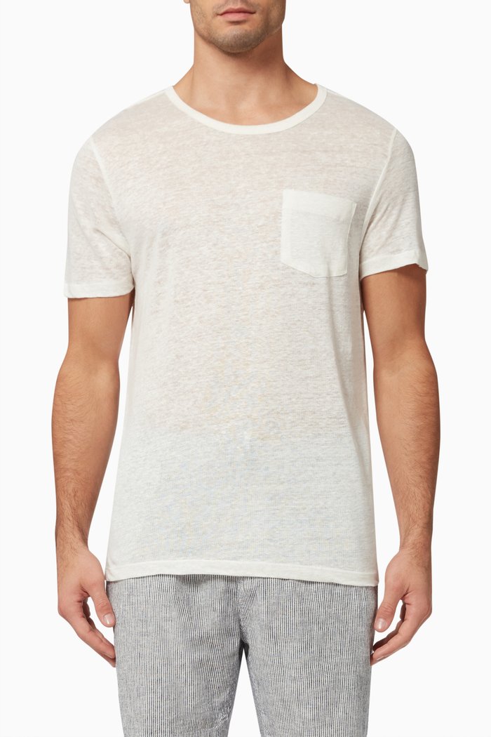 

Short Sleeve Pocket T-shirt in Linen, White