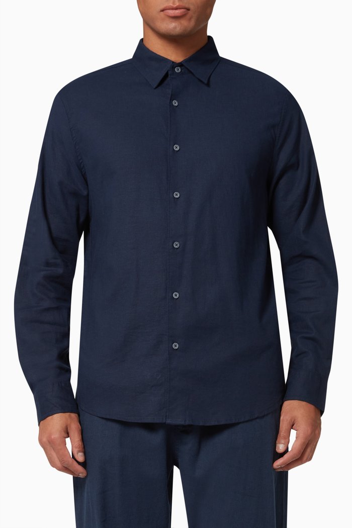 

Long Sleeve Roll-Up Shirt in Stretch Linen, Blue