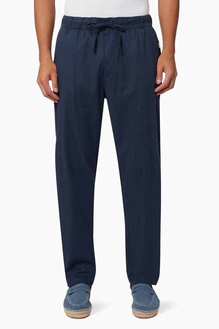 

Straight Pants in Linen Blend, Blue