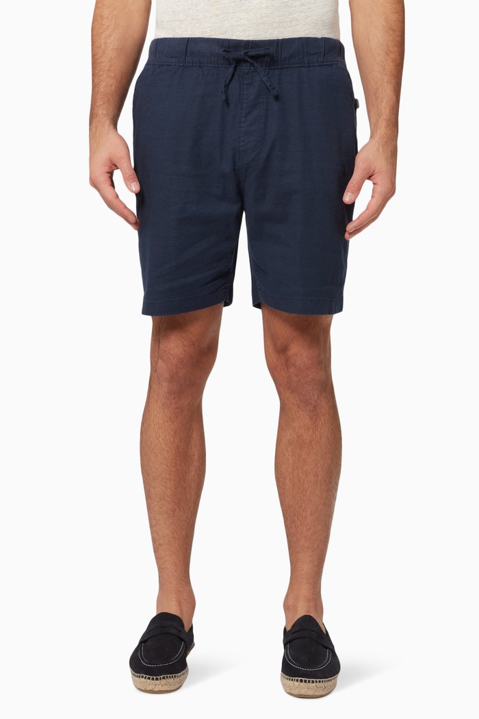 

Stretch Pull-On Shorts in Linen Blend, Blue
