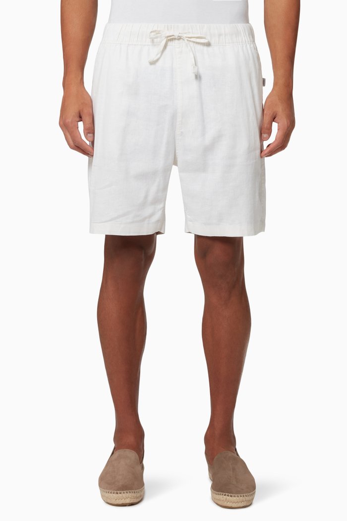 Stretch Pull-On Shorts in Linen Blend, White