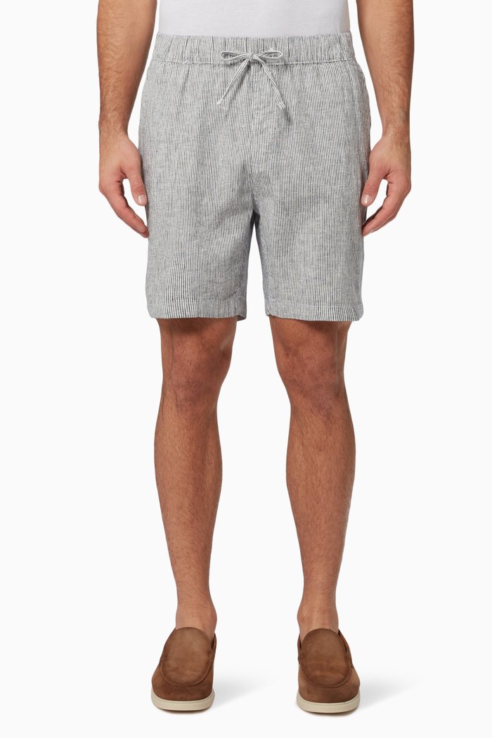 Stretch Pull-On Shorts in Linen Blend, Blue