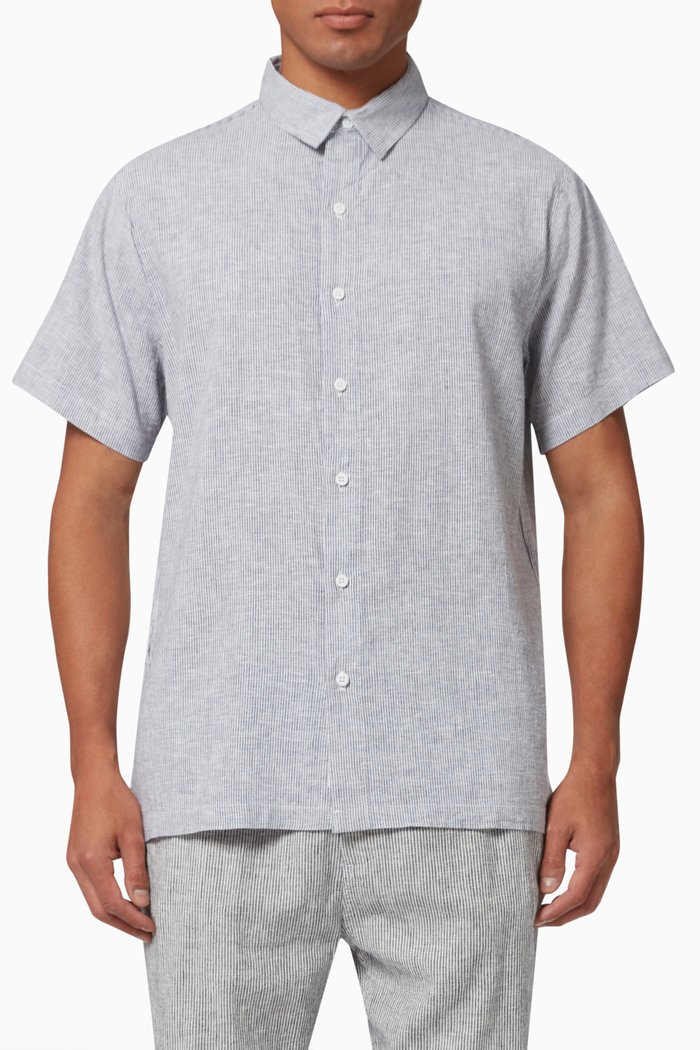 

Short Sleeve Shirt in Stretch Linen, Blue