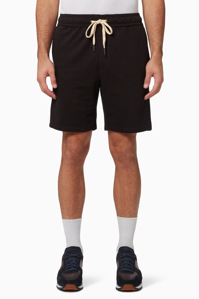 Heathered French Terry Pull-On Shorts in Cotton Blend, Black