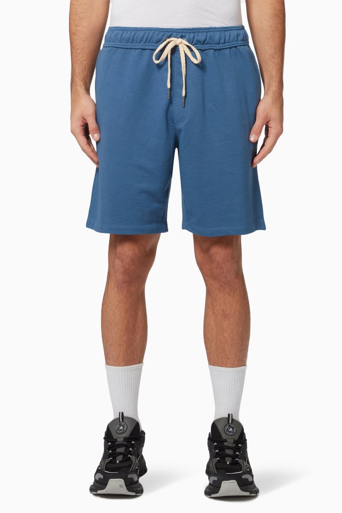 Heathered French Terry Pull-On Shorts in Cotton Blend, Blue