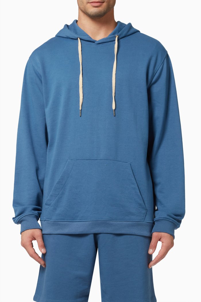 

Heathered French Terry Pull-Over Hoodie in Cotton Blend, Blue