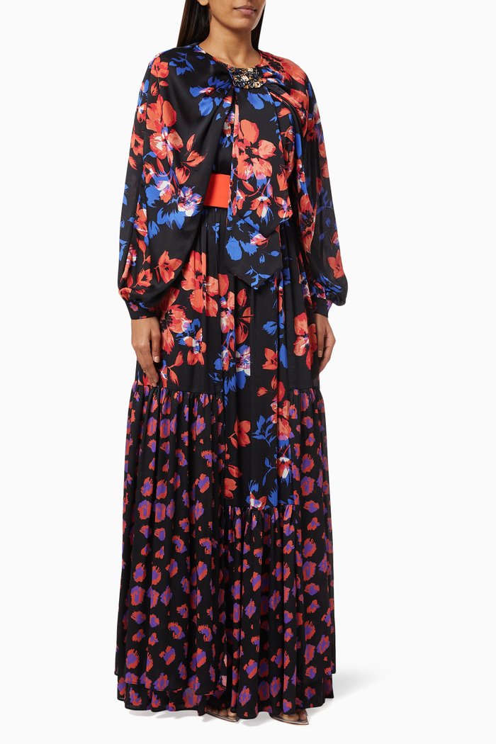 

Maxi Belted Dress in Crêpe, Multicolour