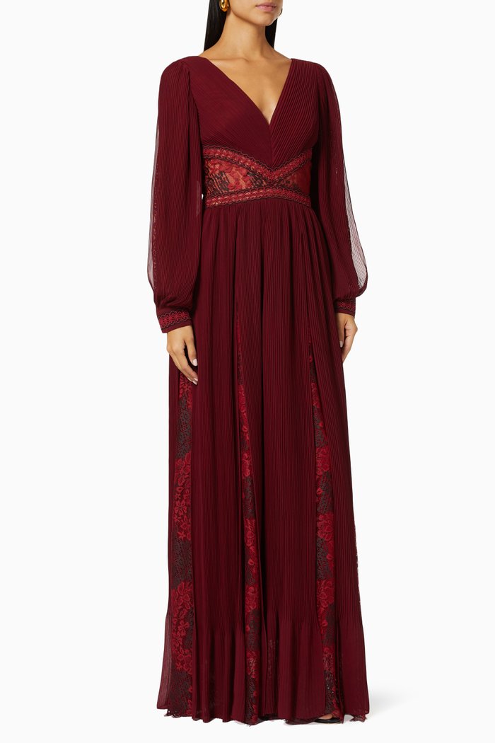

Pleated Maxi Dress in Chiffon, Red