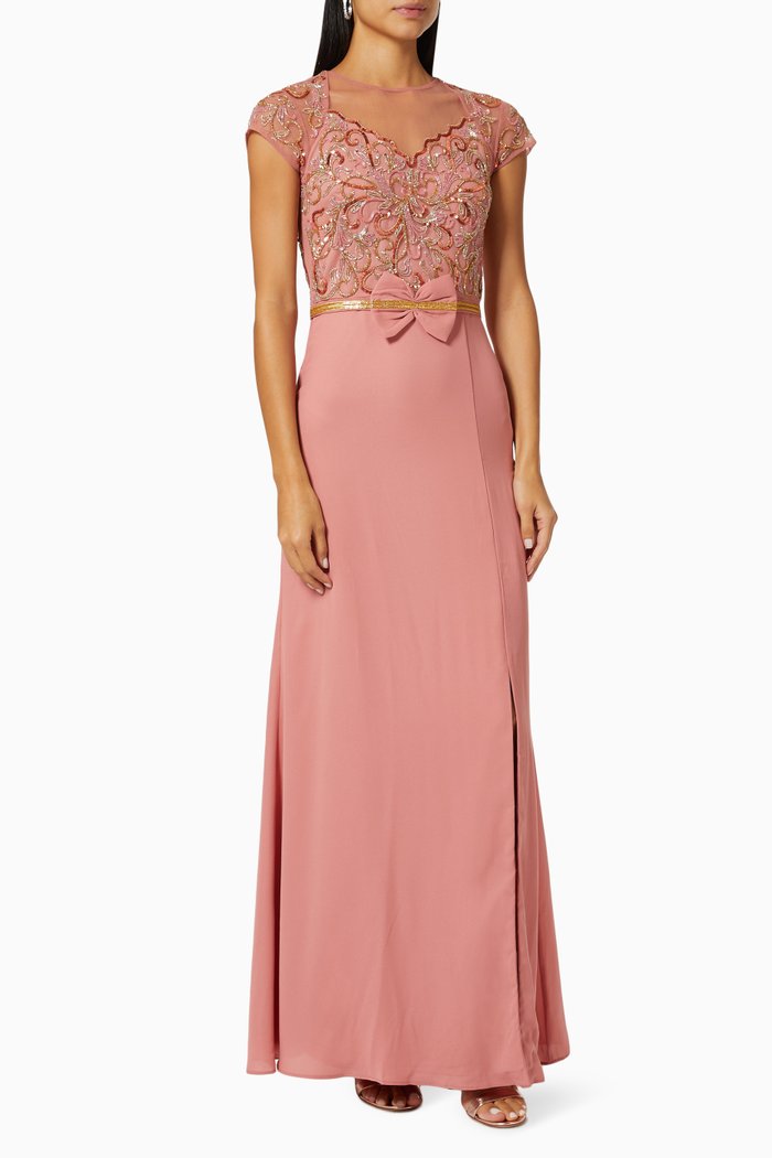

Bead Embellished Dress in Georgette, Pink