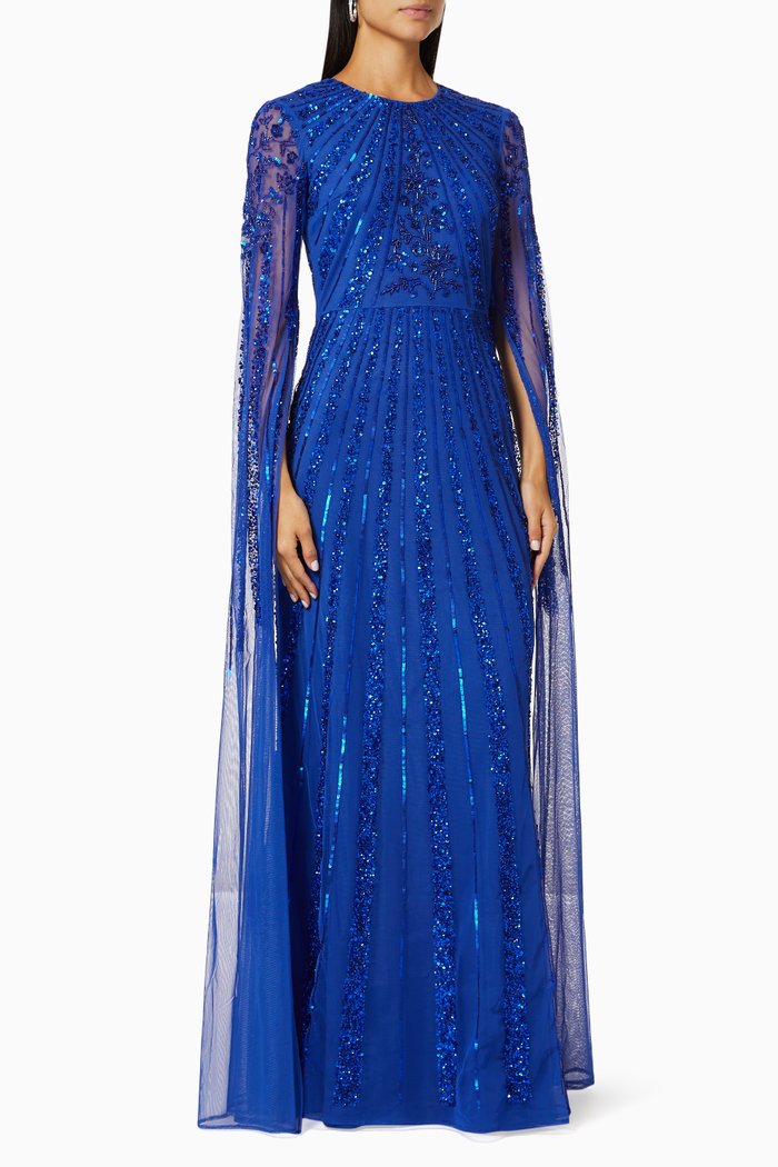 

Cape Gown in Sequin Tulle, Blue