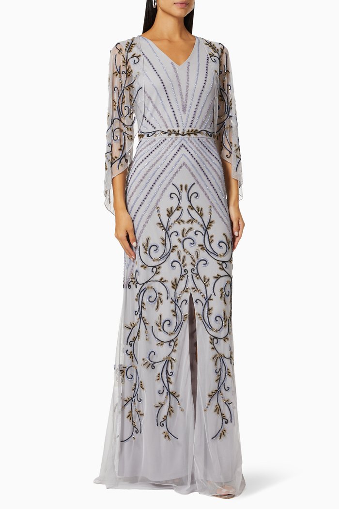 Bead Embellished Dress in Tulle, Grey