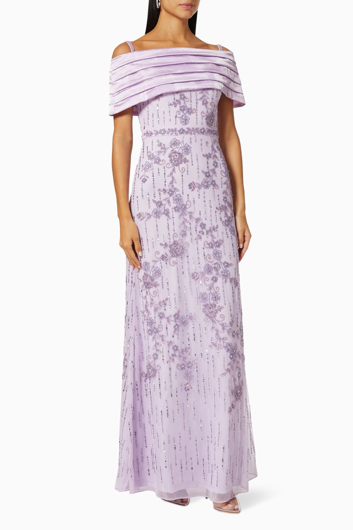 

Bardot Gown in Beaded Tulle, Purple