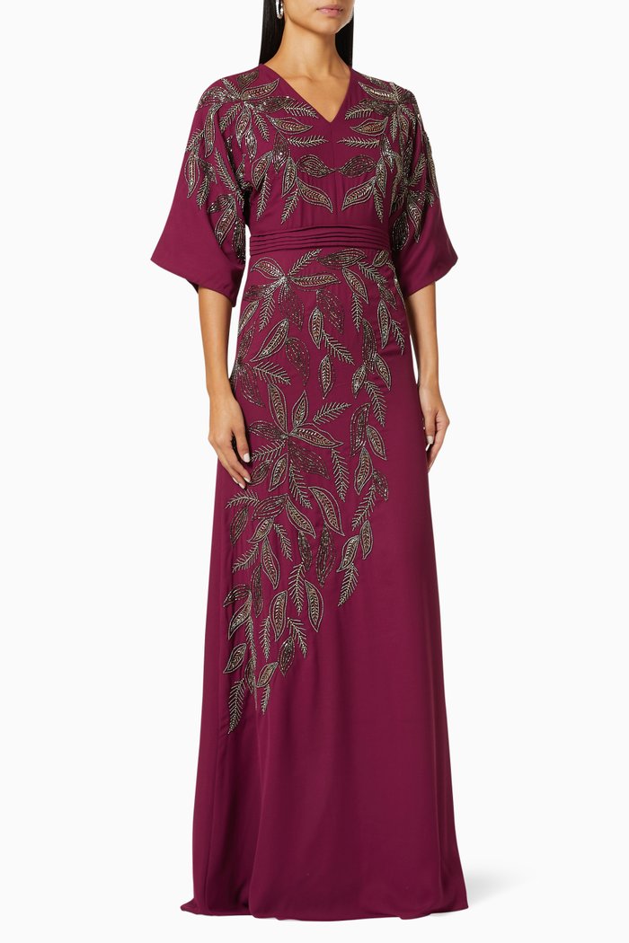 

Kimono Style Dress in Beaded Crepe, Burgundy