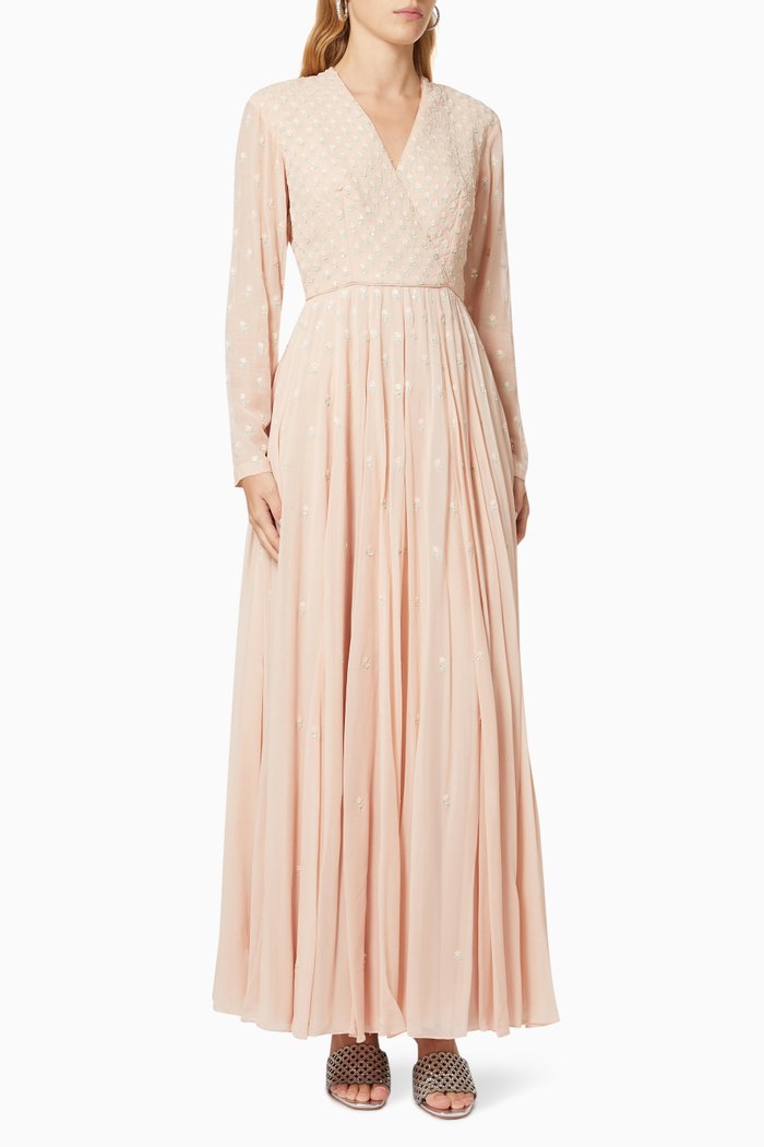 

Floral Embroidered Dress in Cotton, Pink