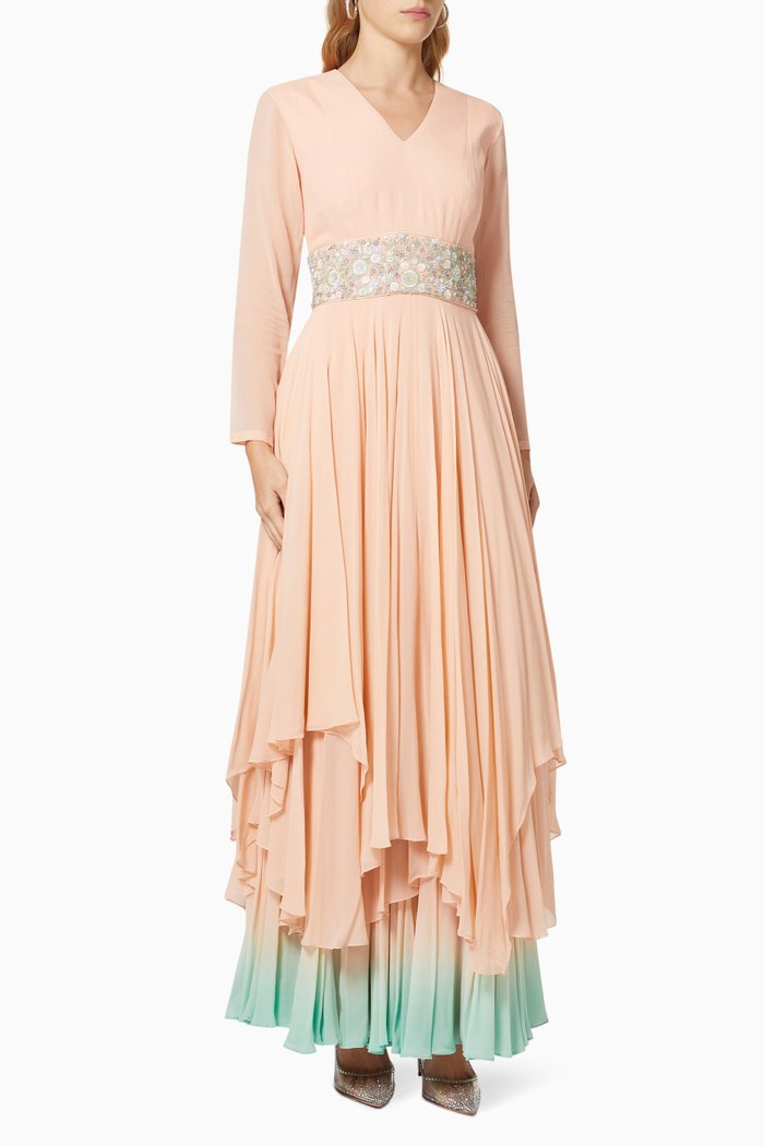 

Floral Embroidered Dress in Cotton, Pink