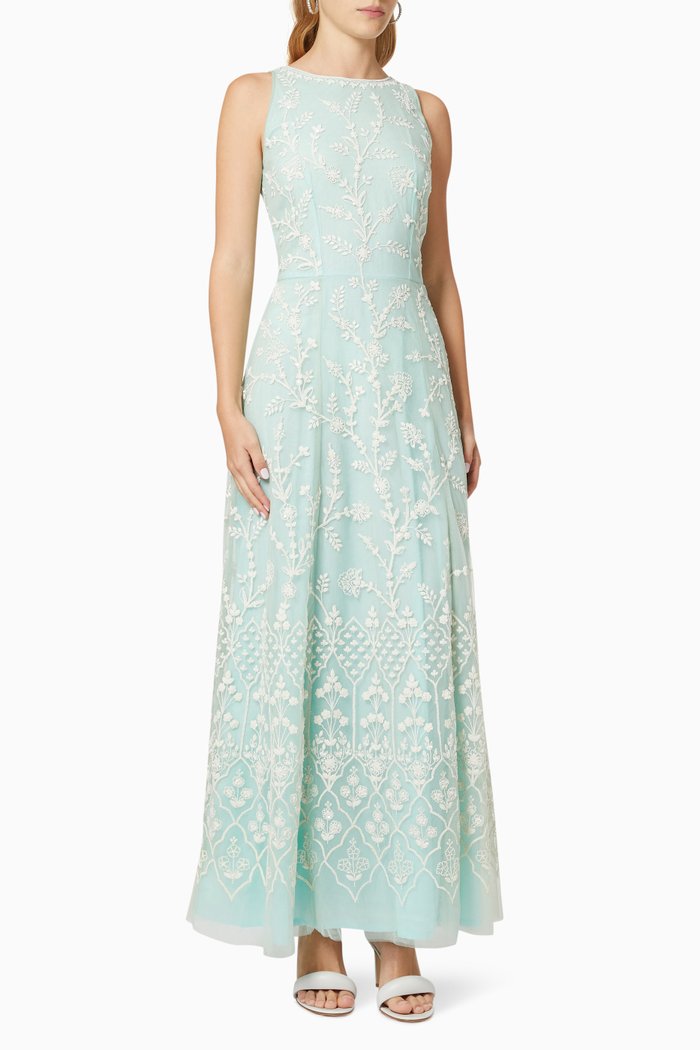 

Floral Embroidered Dress in Nylon, Green